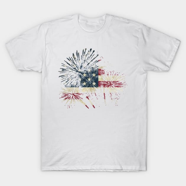 Happy July 4th American USA Flag Colorful Fireworks T-Shirt by TheRelaxedWolf